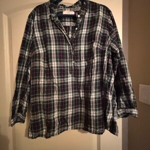 LOFT Green and White Plaid Shirt